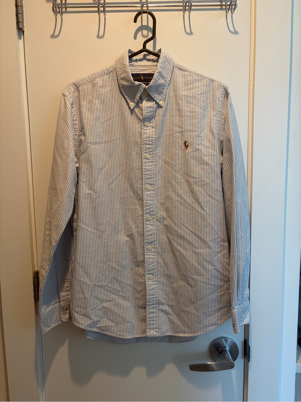 Ralph Lauren White and Light Blue Pinstripe Button-Down Shirt